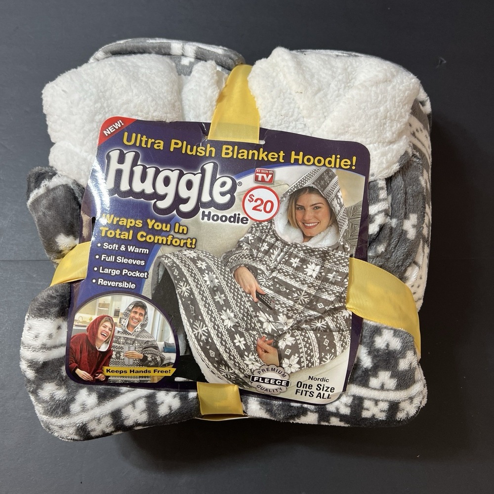 Huggle Hoodie, Fleece & Sherpa Wearable Blanket Hoodie, Gray White